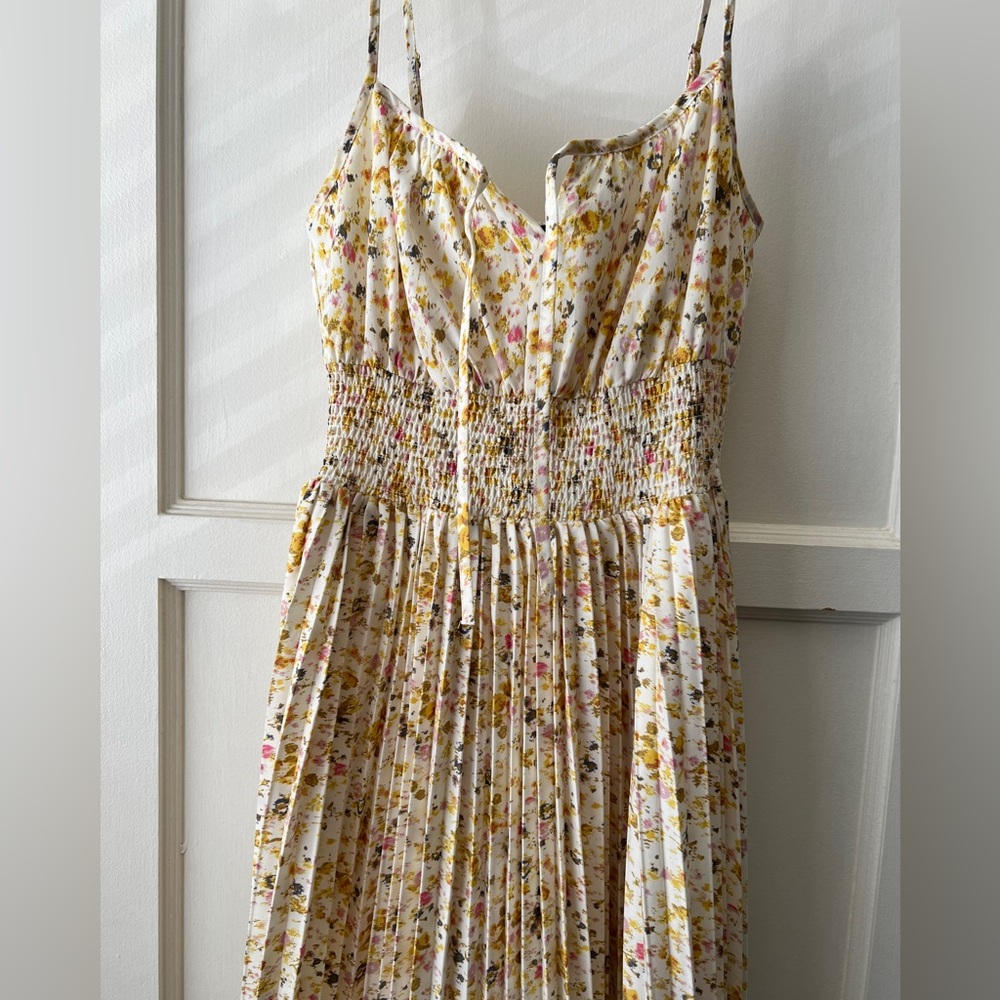 J. Crew yellow white ditzy floral pleated a line midi sun dress pockets 00 EUC - Picture 3 of 14
